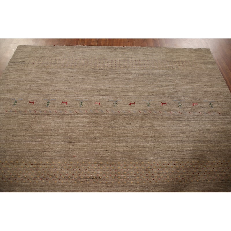 Brown Gabbeh Indian Area Rug Handmade Oriental Wool Carpet - 7'11"x 9'10"