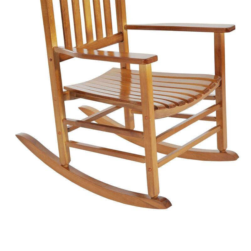 Outdoor Patio Wooden Rocking Chair with Smooth Armrests & High Back