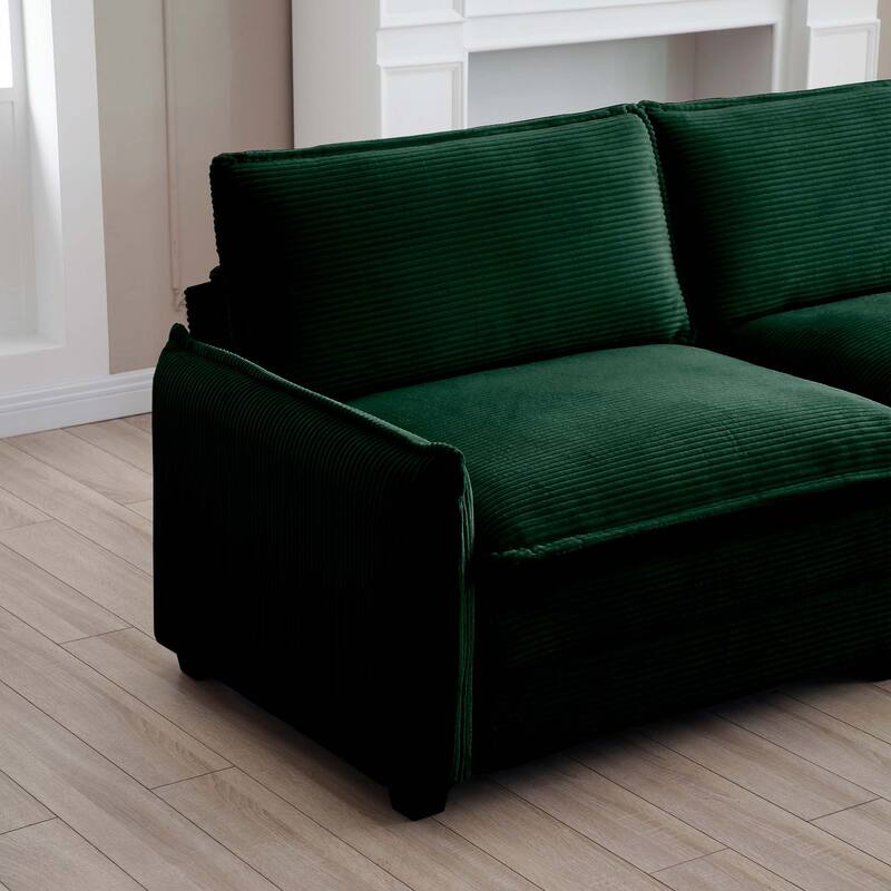 Green 5-piece Corduroy Upholstered U-Shaped Modular Sectional Sofa with 2 Removable Ottoman, 5 Pillows, and Free Combination