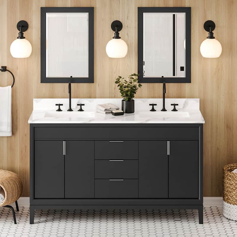 Jeffrey Alexander VKITTHE60R-QUARTZ Theodora II 60" Free Standing - Black / Calacatta Vienna