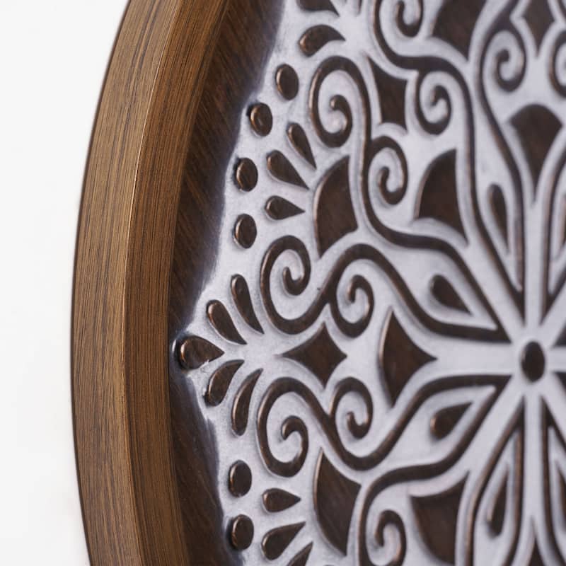 American Art Decor Boho Rustic Farmhouse Wood Framed Wall Medallion - Brown, White (17")