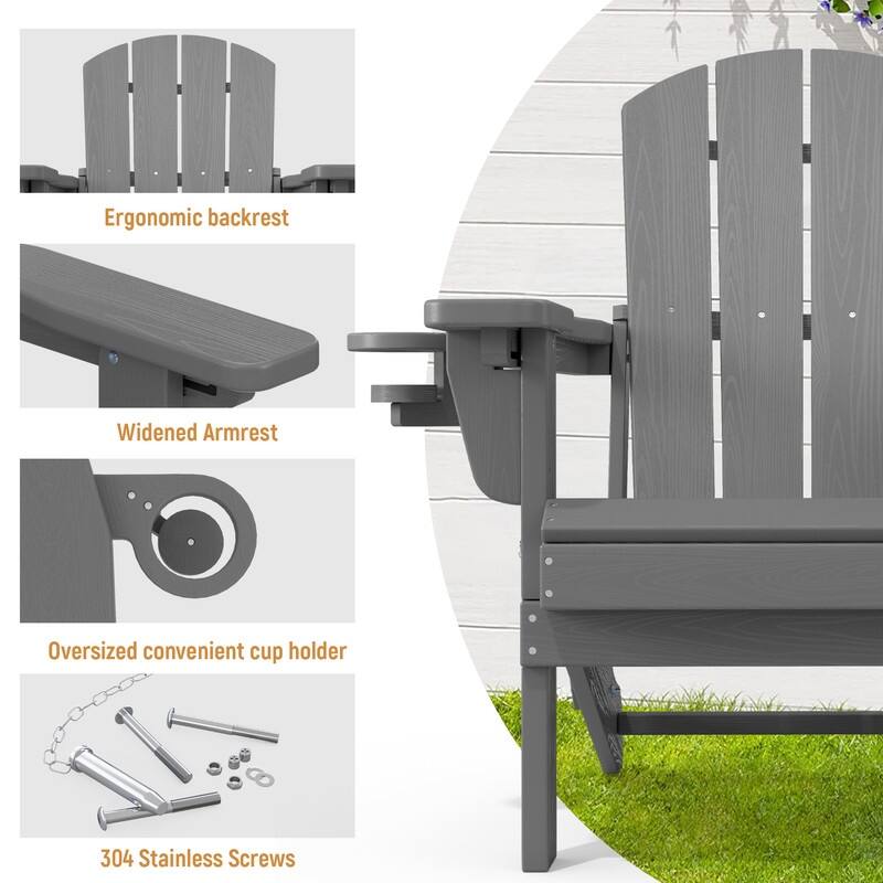 3-Position Reclining Folding Outdoor Chair – PE Wood Grain, Weather-Resistant