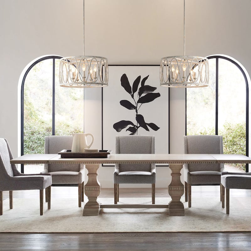 5-Light Industrial Antique White Geometric Drum Chandelier for Dining Room - 19.6 in. W x 11 in. H