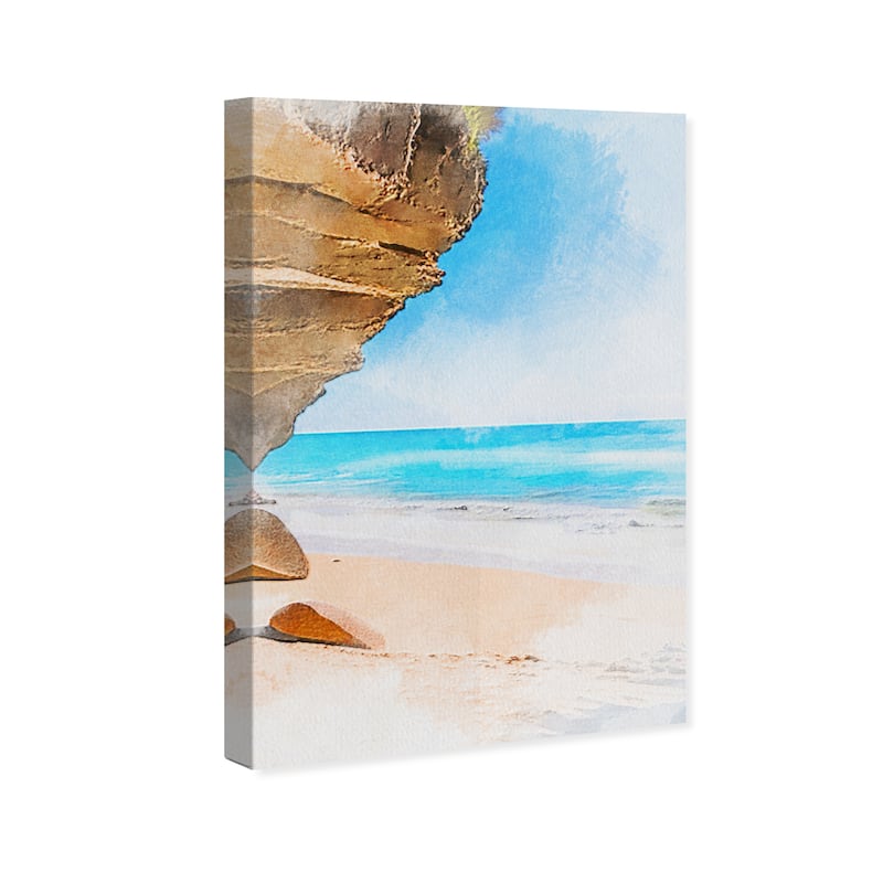 Wynwood Studio Canvas Nautical and Coastal Cliffside Beach Blue and Light Blue Nautical & Coastal Wall Art Canvas Print