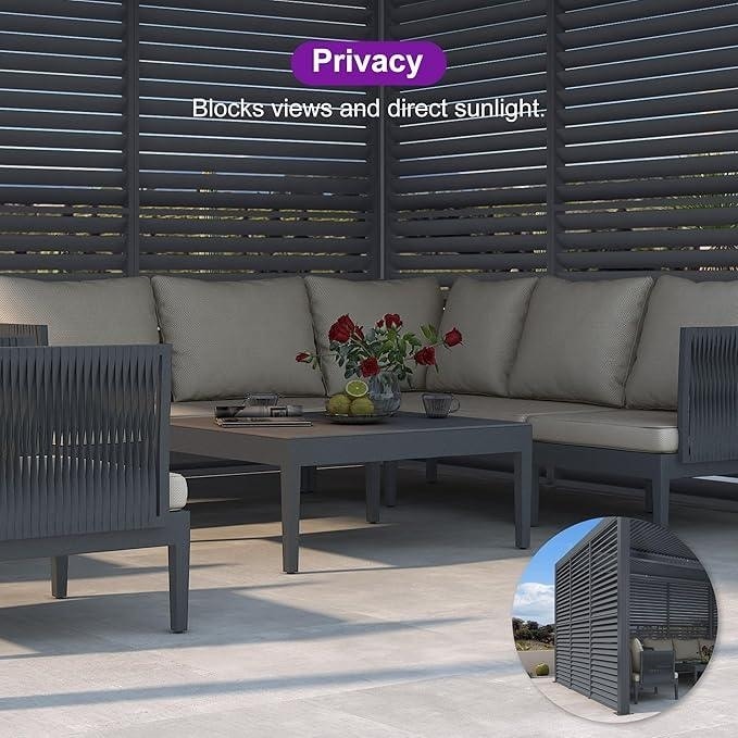 PURPLE LEAF Grey Louvered Pergola Accessories Roller Blinds, Strip Light and Shutter Wall(Pergola Not Included)