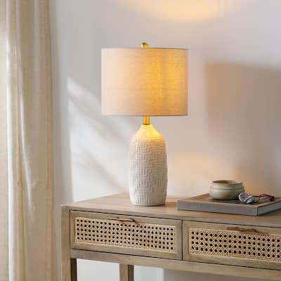 Oliver Ceramic Distressed Table Lamp - 25"H x 13"W x 13"D