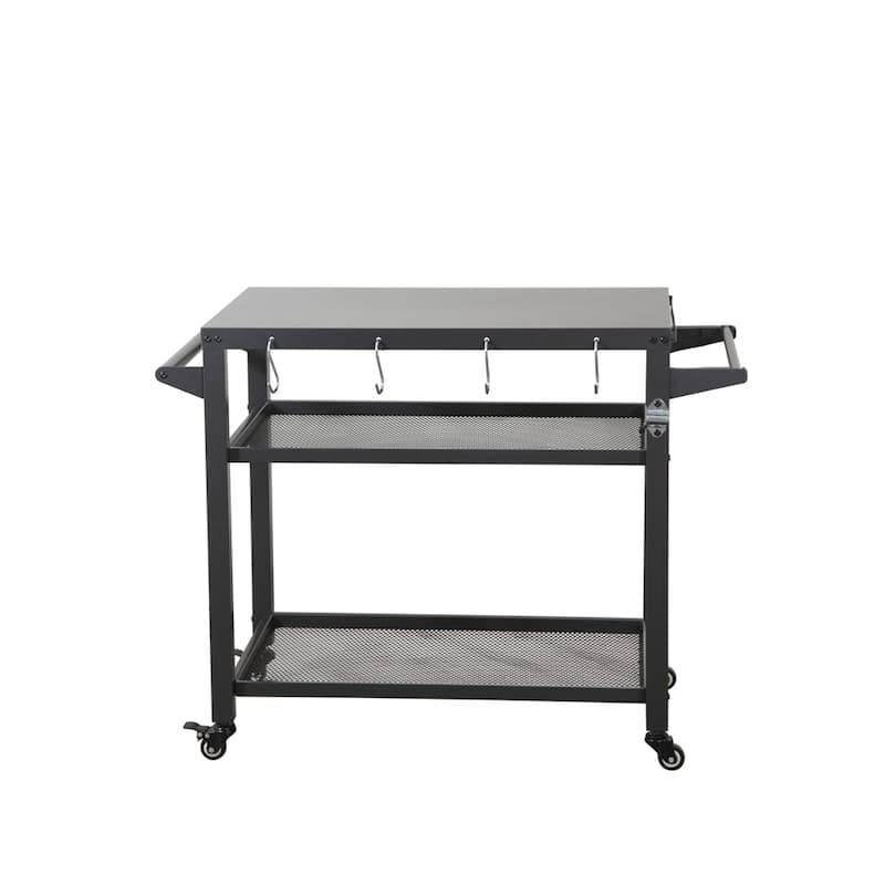 Outdoor Metal Grill Cart with Wheels and Hook - Grey