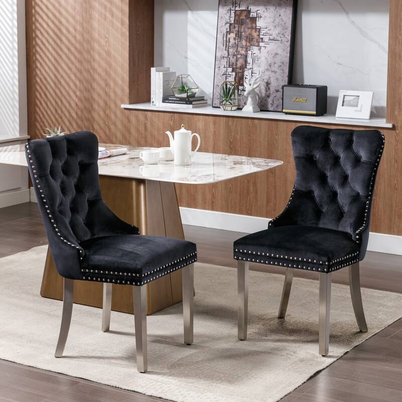 GDF Studio - Modern Wood Velvet Upholstered Dining Chair with Chrome Stainless Steel Legs, 2-Pcs Set