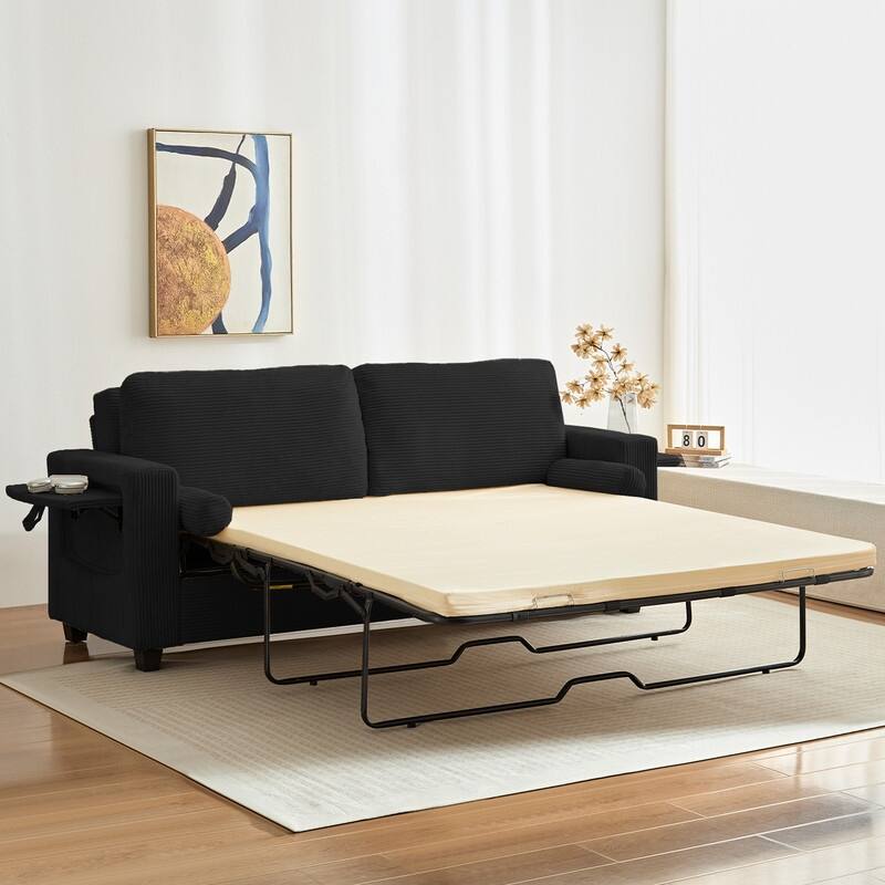 Mixoy Convertible 2-in-1 Pull Out Sleeper Sofa Bed Loveseat with 2 Wing Table and Memory Foam Mattress