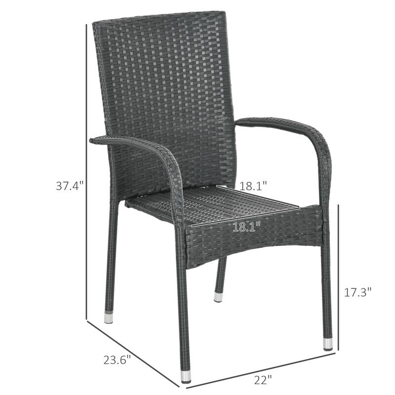 Outsunny Stackable PE Rattan Outdoor Dining Chairs with Cushions, Set of 4 Patio Wicker Dining Chairs