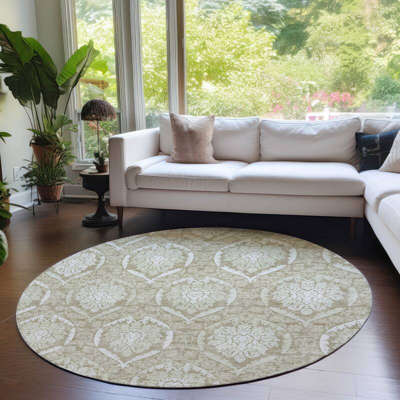 Machine Washable Indoor/ Outdoor Chantille Traditional Damask Rug