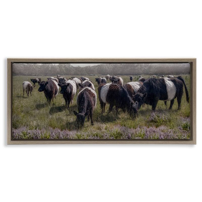 Stupell Black Cows Grazing in Pasture Framed Floater Canvas Wall Art Design By Robin-Lee Viera - 25 x 11 - Brown