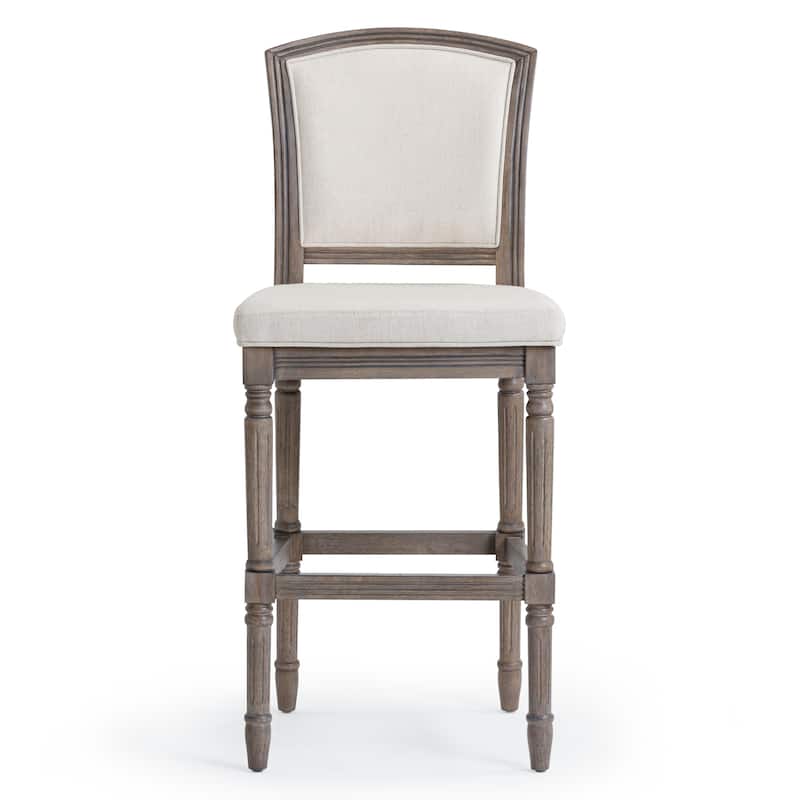 Charleston Wood Bar Stool with Gray Upholstered Seat and Back
