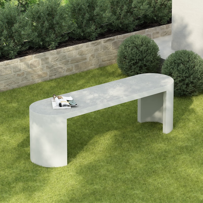 Christopher Knight Home - Lior Outdoor Terrazzo White Concrete Dining Bench - 1 Piece + Terrazzo White 