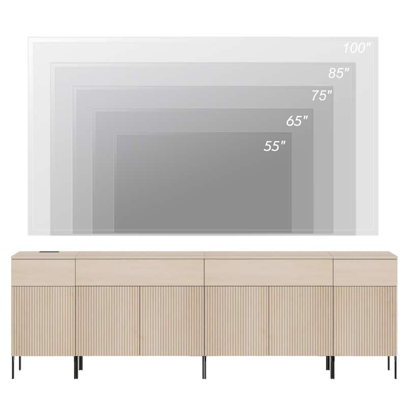 94.5" Modern Reeded Dresser TV Stand For Tvs Up To 100 Inch, Entertainment Center With Charging Station