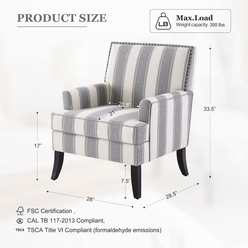 Club Chair Linen Upholstered Accent Armchair with Nailhead Trim and Wood Legs, Rivets design