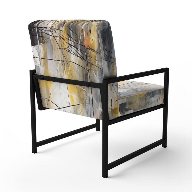 Designart "Yellow and Grey Beyond The Canvas I" Upholstered Abstract Accent Chair and Modern & Contemporary Arm Chair