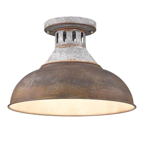 slide 2 of 3, Golden Lighting Kinsley 1-light Semi-Flush Mount in Antique Rust shade - 15x9.625" 15x9.625" - Silver