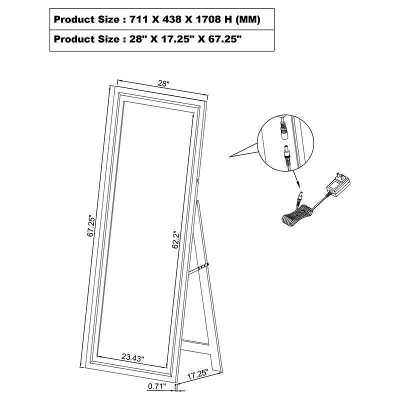 Windrose 28 x 67 Inch Tempered LED Standing Mirror