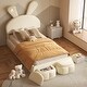 preview thumbnail 1 of 6, Wooden Twin Size Upholstered Platform Bed Frame with Cartoon Ears Shaped Headboard, Kid's Bed with Light, Beige Beige