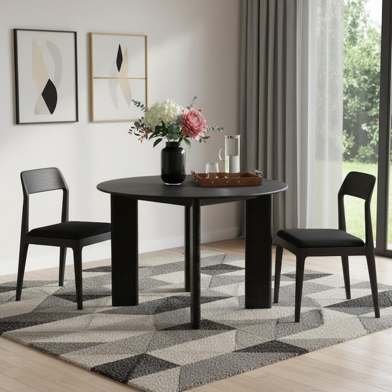HomeRoots 42" Black Solid Wood Round Top Dining Table - 41.61 in. x 29.72 in. x 41.61 in. - Black - 41.61 in. x 29.72 in.  x 41.61 in.