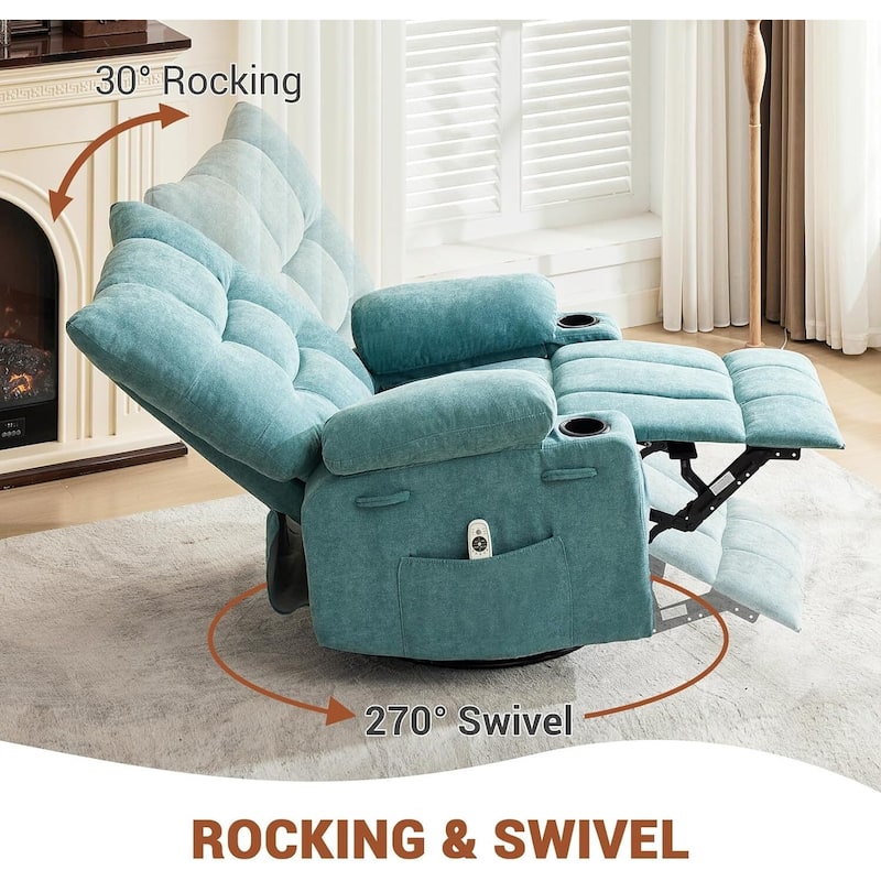 Swivel Rocker Recliner Chair, with Massage and Heat and Side Pocket
