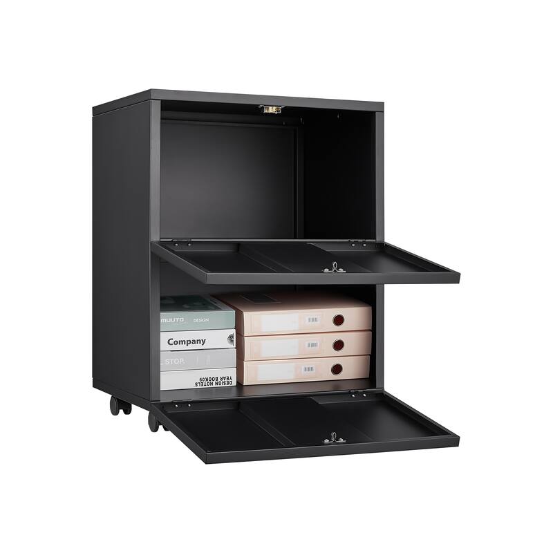 Anmytek Black 2 Drawer Mobile File Cabinet Rolling Under Desk Storage for Home Office