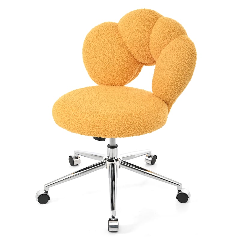 Criss Cross Chair with Wheels, Teddy Fabric Home Office Chair, 360°Swivel Height Adjustable Swivel Vanity Chair