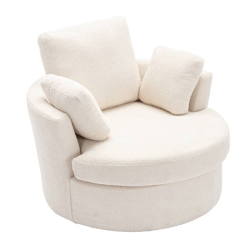 Oversized Round 360° Swivel Lounge Chair with 3 Pillows and 450lb Capacity