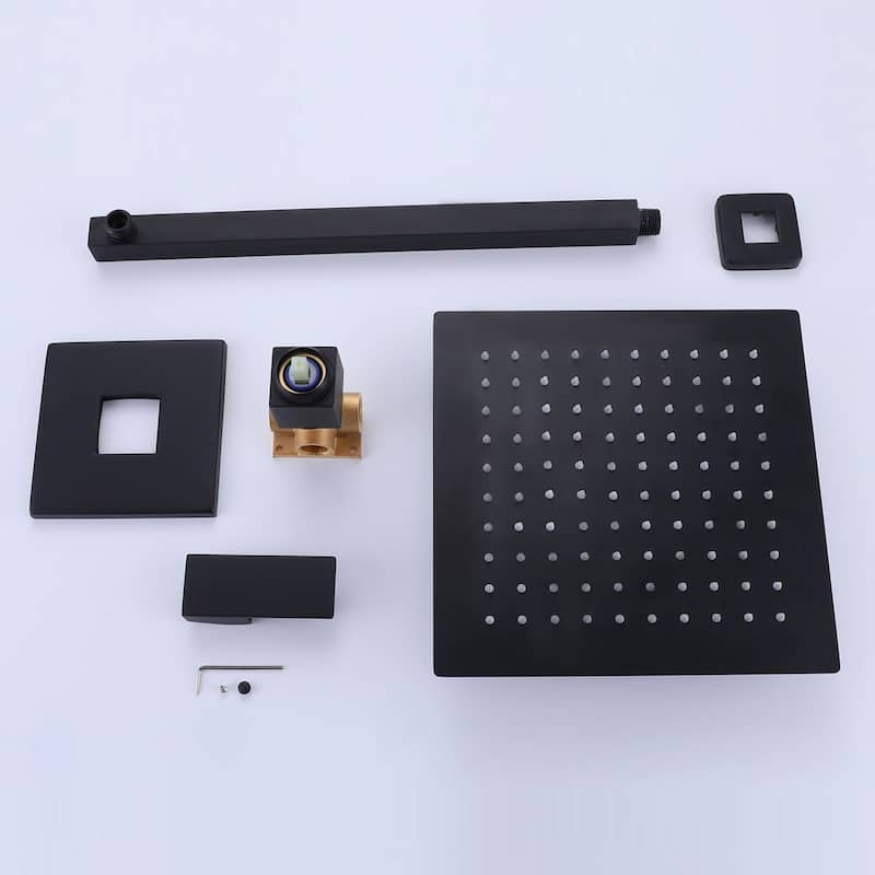 Matte Black 1-Spray Built-In Shower System - Shower Head（stainless steel） Size: 10*10 inch