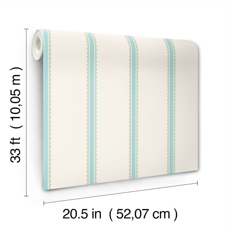 Advantage Bobbin Stripe Aqua Scalloped Wallpaper