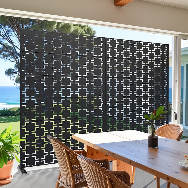 Dovelina 6ft.Outdoor Freestanding Metal Privacy Screen Decorative Garden Fence - 72"x94" - Black2