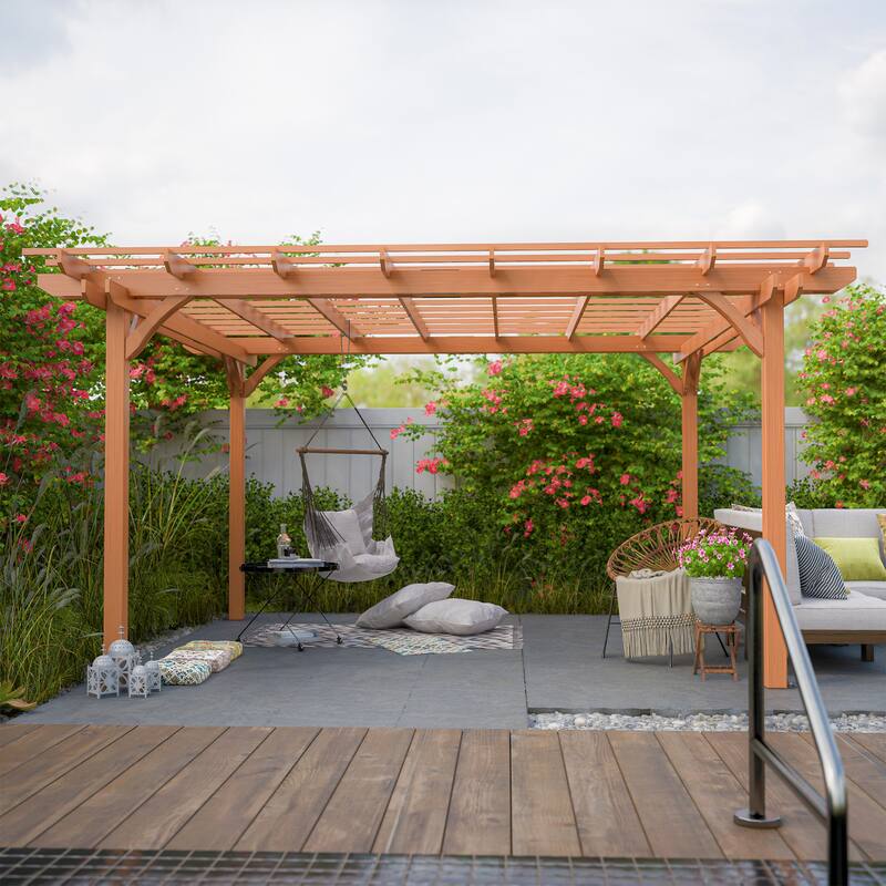 Wooden Pergola Gazebo - Brown Outdoor Structure for Garden, Deck & Climbing Plants