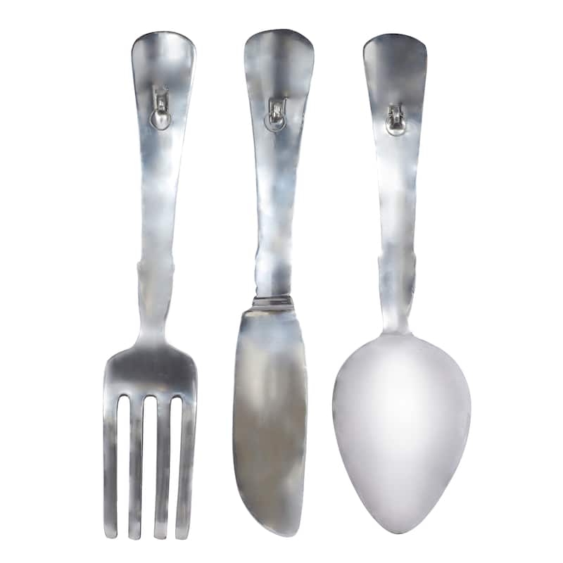 Aluminum Metal Large Knife, Spoon, and Fork Utensils Wall Decor (Set of 3) - Silver or Copper