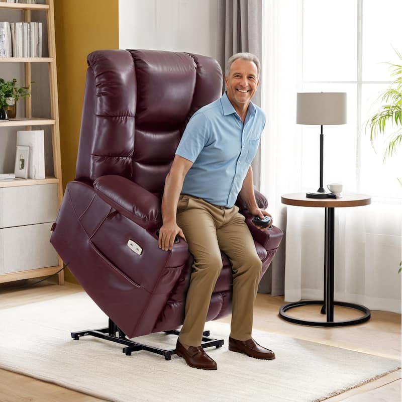 MCombo Large Dual Motor Power Lift Recliner Chair with Massage and Dual Heating for Elderly People, Faux Leather
