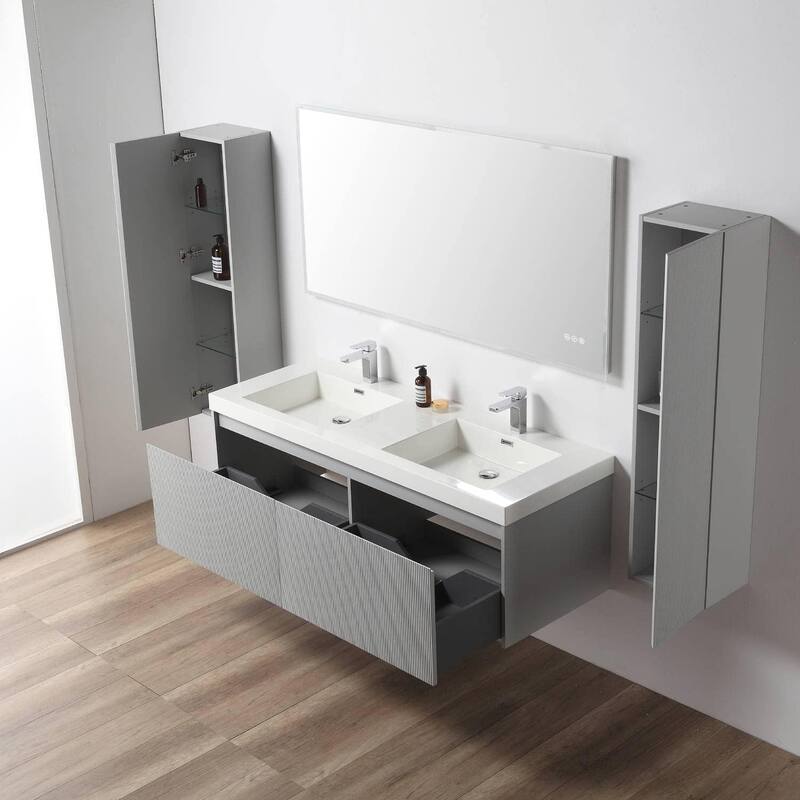 Blossom Positano 60" Floating Double Sink Vanity with Side Cabinets