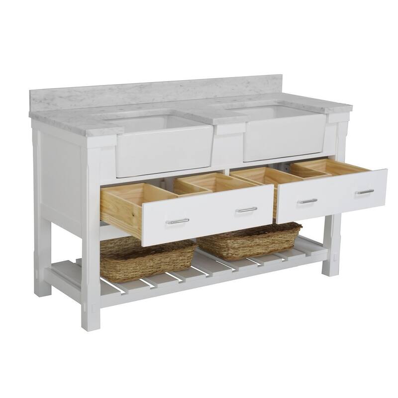 KitchenBathCollection Charlotte 60" Double Farmhouse Vanity with Carrara Marble Top