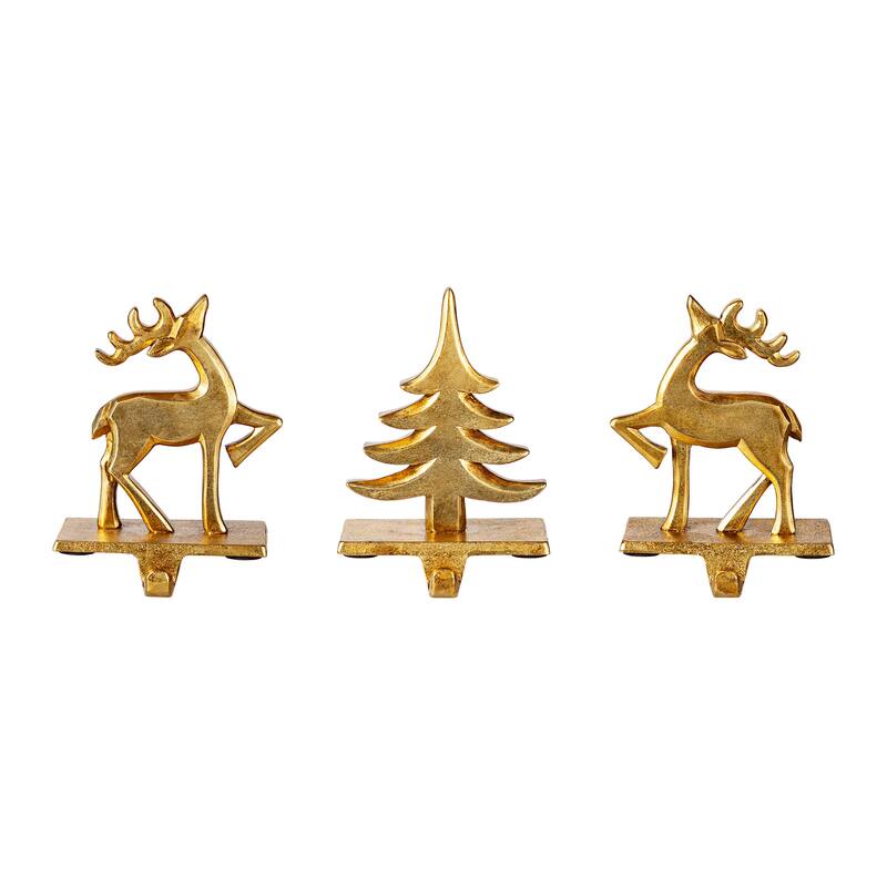 Glitzhome Set of 3 Christmas Resin Tree and Reindeer Stocking Holder