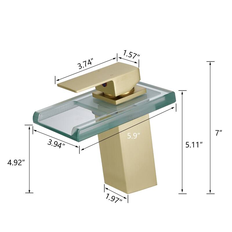 Bathroom Sink Faucet LED Light Changing Waterfall Glass Spout Mixer Single Handle One Hole Deck Mounted Bathroom Faucet