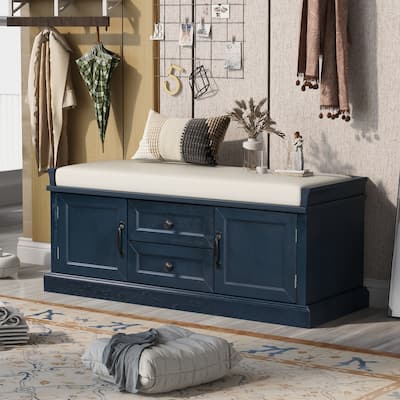 TREXM Storage Bench with Drawers and Cabinets