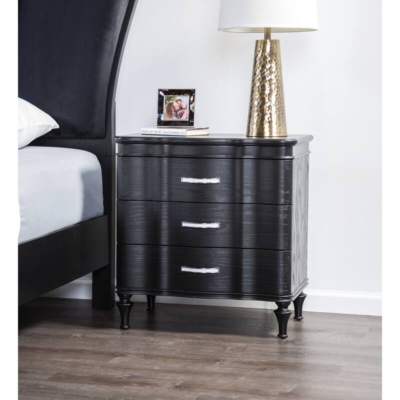 1pc Nightstand Exquisite Bedroom Black Solidwood Turned Wood Legs Bedside Table Furniture Curved Front Panels