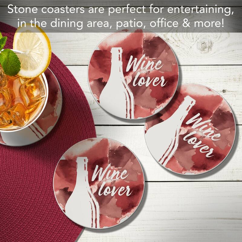 Wine Lover 4 Pack Absorbent Stone Coasters with Protective Cork Backing Made in The USA Absorbent Easily Wipes Clean