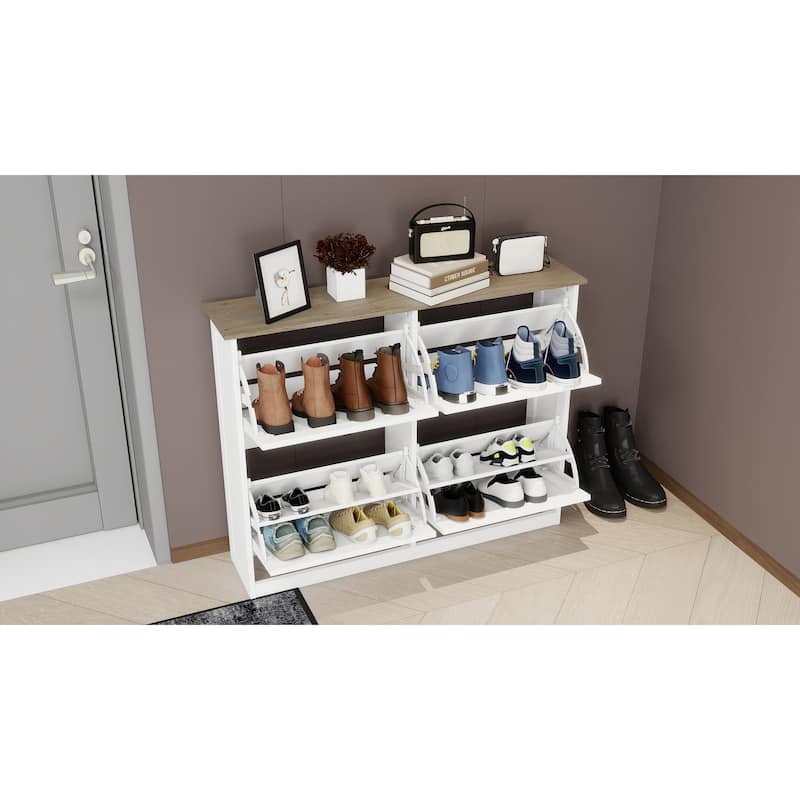 Anmytek Slim 4 Flip Drawer Shoe Storage Cabinet with Adjustable Shelves, Freestanding Entryway Shoe Organizer, White