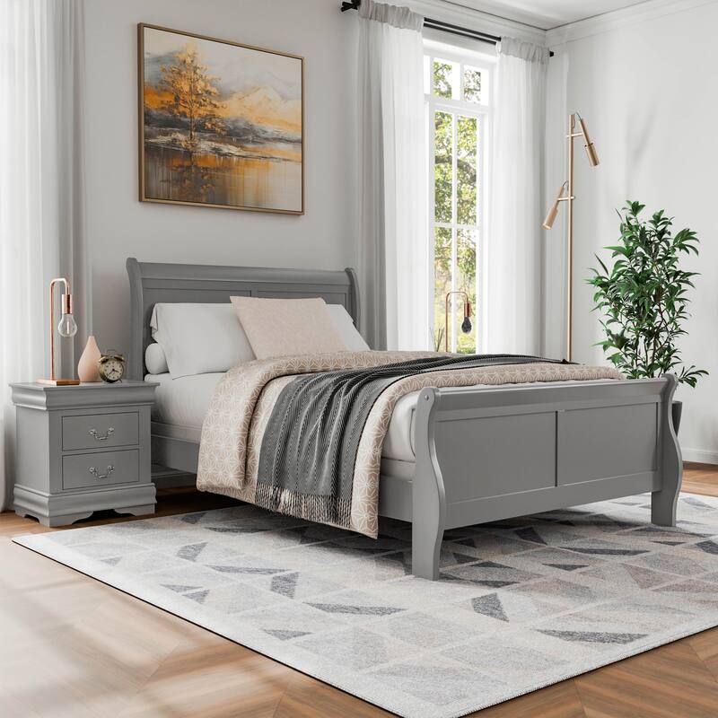 Furniture of America Mayday Modern Solid Wood 2-Piece Sleigh Bedroom Set - Grey - Full