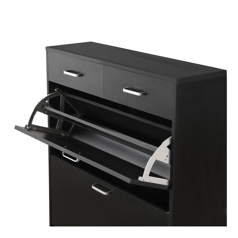 Large size Shoe Cabinet,Free Standing Tipping Bucket Shoe Rack Organizer with 2 Flip Drawers&2 Drawer,Modern Tipping Bucket