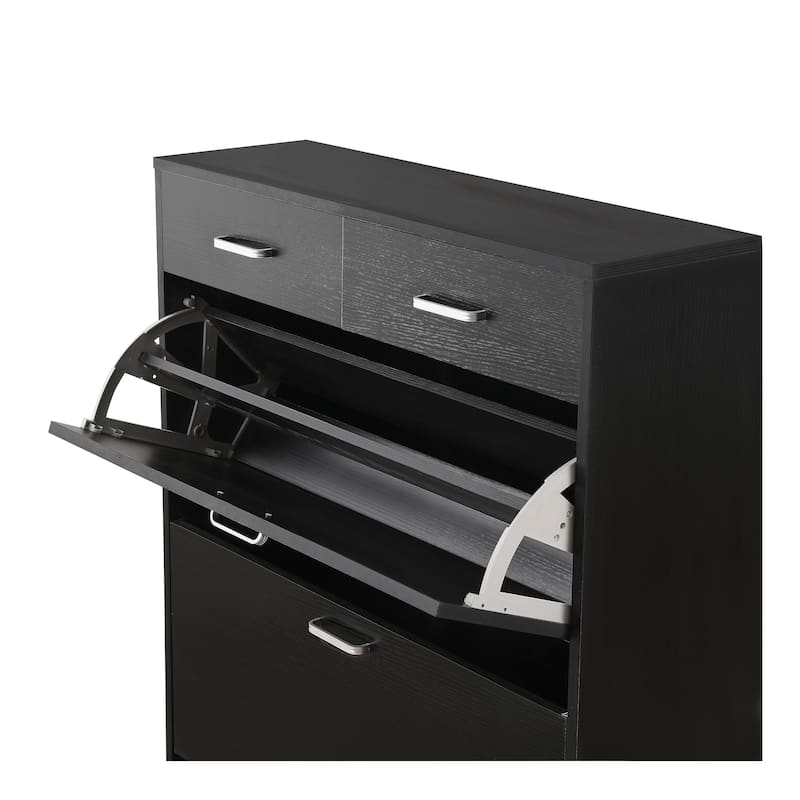Modern Wood Shoe Storage Cabinet - 2 Flip Drawers and Drawer