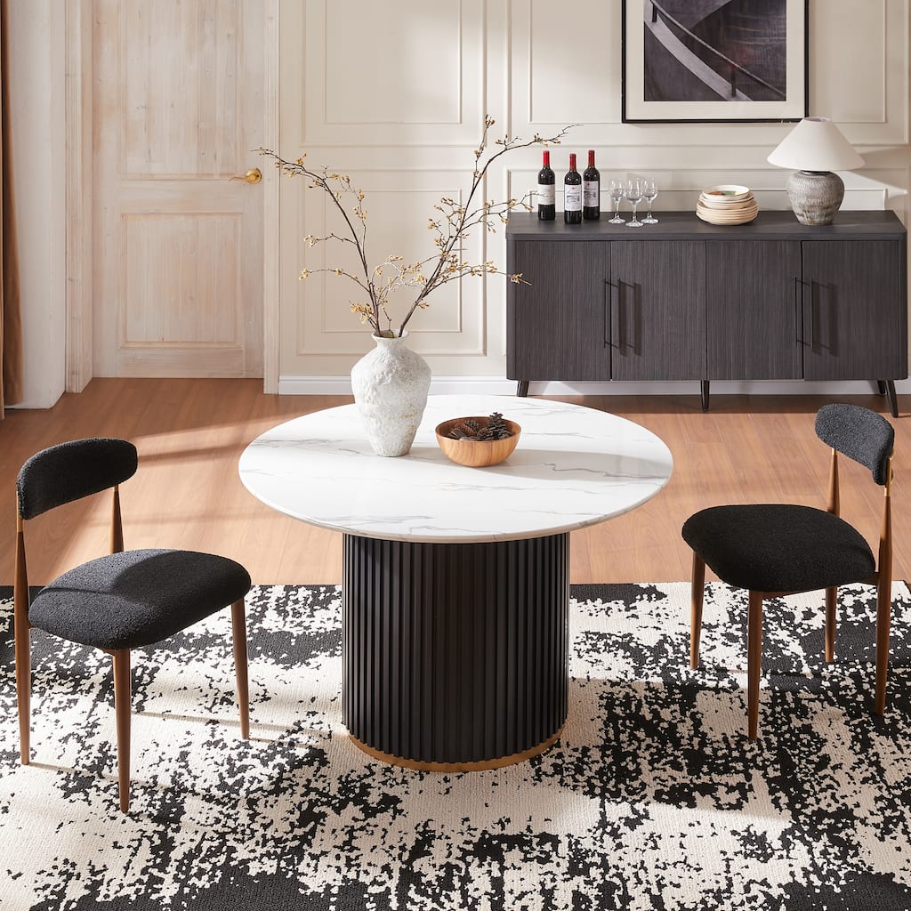 Modern Round Dining Table Set with Upholstered Armless Chairs, 3-Piece Mid-Century Kitchen Table Set