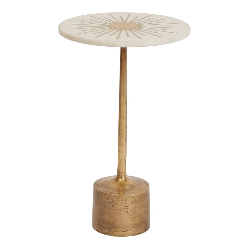 Marble & Metal Sunburst Table with Pedestal Base - Distressed Gold
