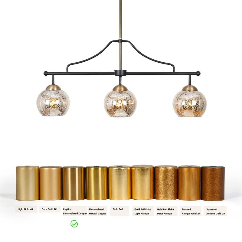 Modern Glam 3/6-Light Black Gold Linear Chandelier Kitchen Island Pendant Lights with Mercury Glass