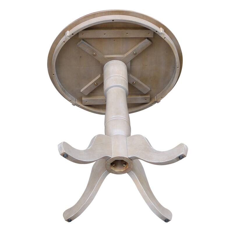 Solid Wood Round Pedestal Table in Washed Gray Taupe